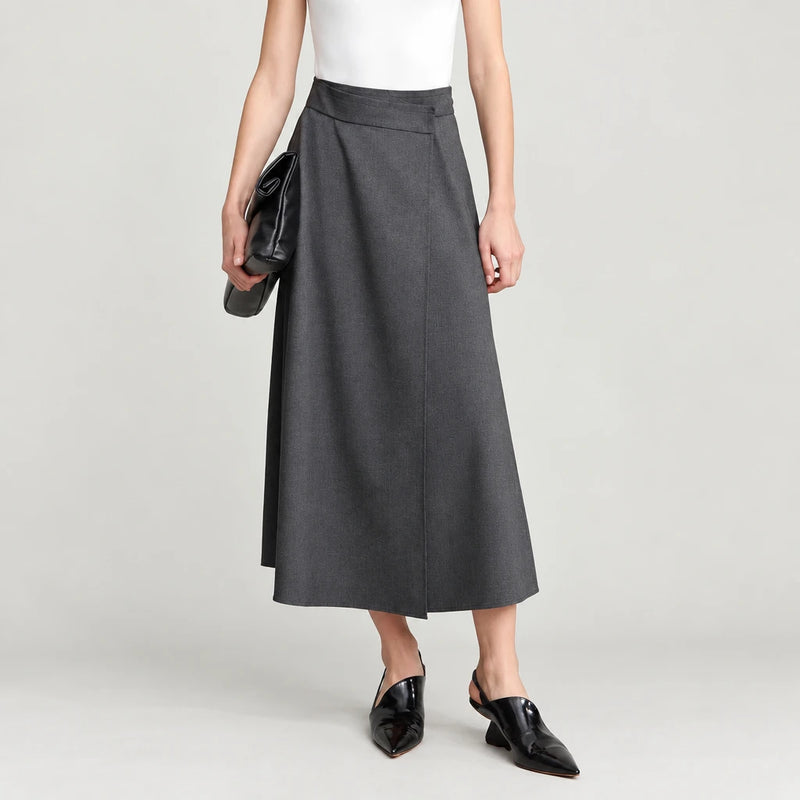 Women's Mid-Length Straight Gray Skirt - Elegant Office Summer Wear