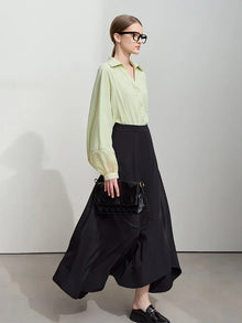 Women's Long Sleeve Chiffon Blouse - Minimalist Elegant Commuter Shirt