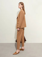 Minimalist Women's Woolen Belted Coat & Slim Casual Pants