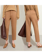 Minimalist Women's Woolen Belted Coat & Slim Casual Pants