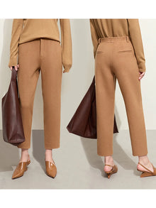Minimalist Women's Woolen Belted Coat & Slim Casual Pants