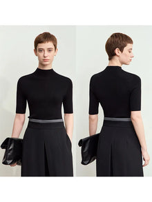 Women's Worsted Wool Half Turtleneck Sweater | Slim Minimalist Pullover