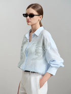 Women's Minimalist Printed Lycra Shirt - Luxury Autumn Outwear