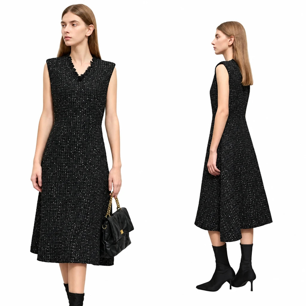 Minimalist V-Neck A-Line Midi Dress - Elegant Winter Style