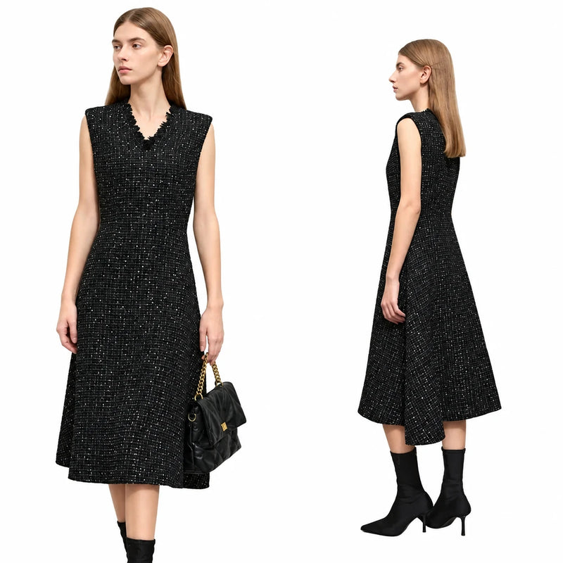 Minimalist V-Neck A-Line Midi Dress - Elegant Winter Style