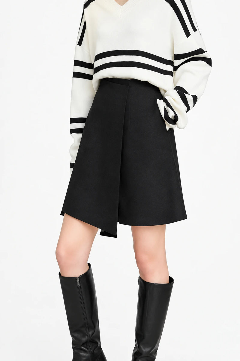 Asymmetrical A-Line Mini Skirt - Winter Office Lady Commuter Style