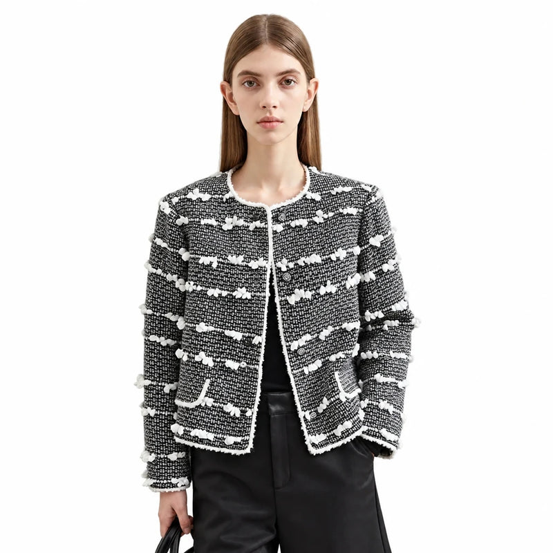 Women's Woolen Round Neck Jacket - Elegant Winter Loose Coat