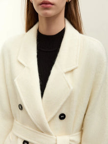 Women's Wool Mohair Long Coat - Double-Breasted Winter Overcoat