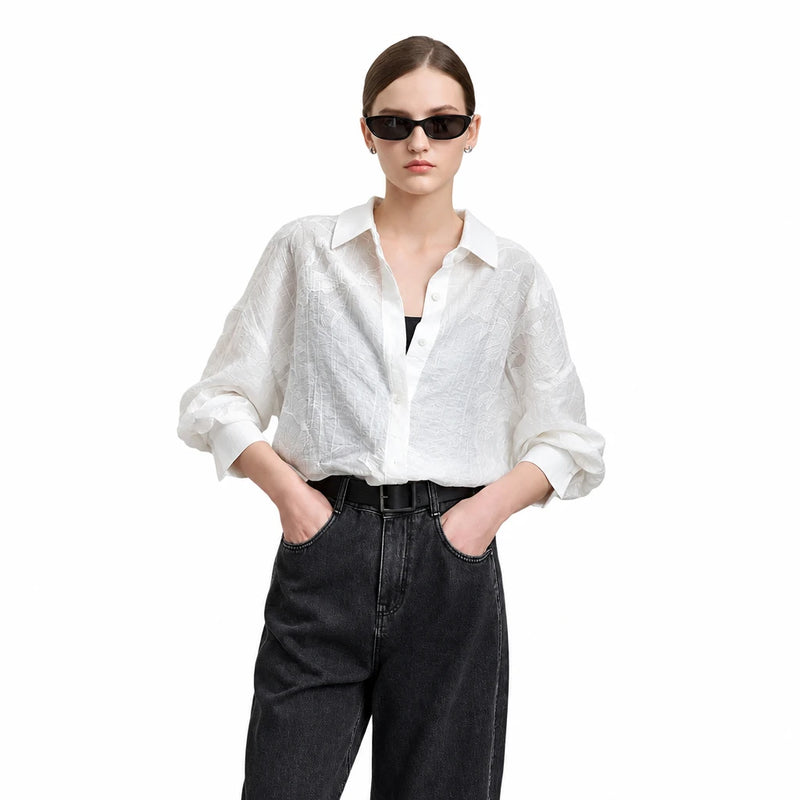 Women's Minimalist Printed Lycra Shirt - Luxury Autumn Outwear