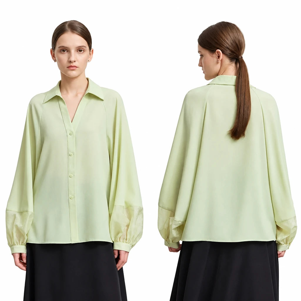 Women's Long Sleeve Chiffon Blouse - Minimalist Elegant Commuter Shirt