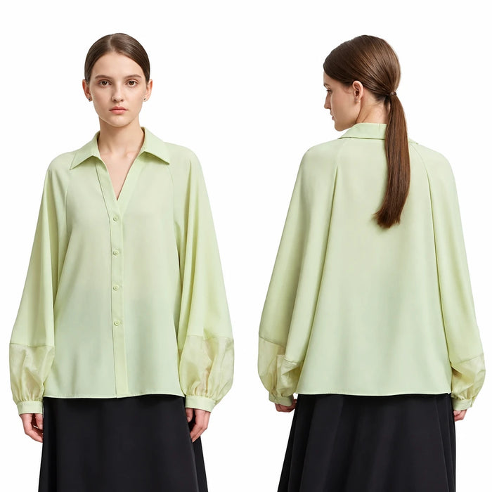 Women's Long Sleeve Chiffon Blouse - Minimalist Elegant Commuter Shirt