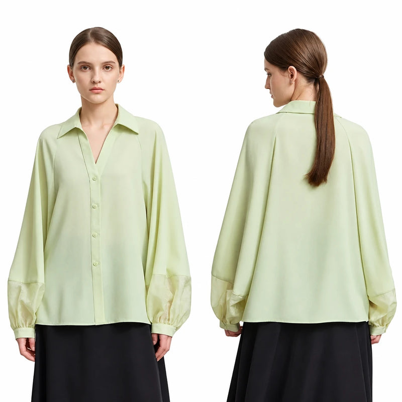 Women's Long Sleeve Chiffon Blouse - Minimalist Elegant Commuter Shirt