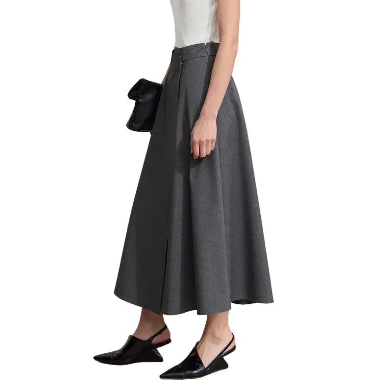 Women's Mid-Length Straight Gray Skirt - Elegant Office Summer Wear