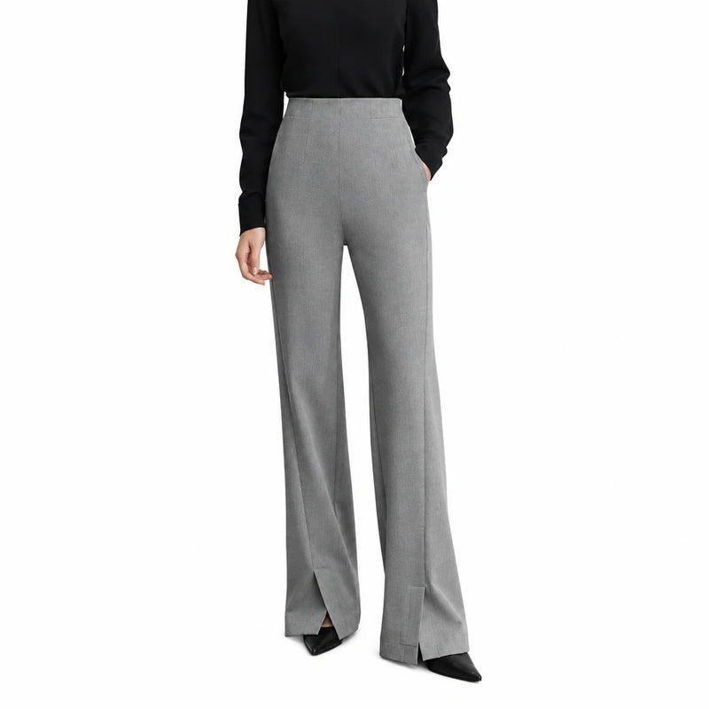 Women's High Waist Flared Slit Pants - Casual Winter Trousers