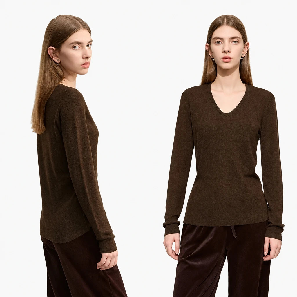 Elegant U-Neck Slim-Fit Knitted Pullover for Autumn Casual Wear
