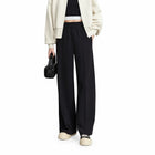 Women's Straight Pleated Pants - Minimalist Elastic Waist Casual Wear