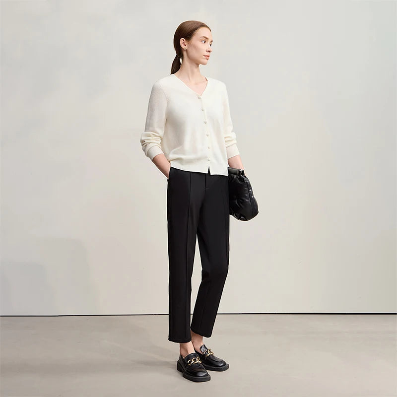 Women's Minimalist Commuter Cropped Pants - AMII Winter Casual Trousers