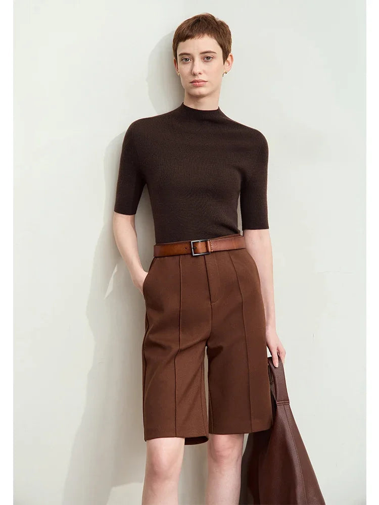 Women's Worsted Wool Half Turtleneck Sweater | Slim Minimalist Pullover